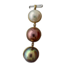 One-of-a-Kind Solid 18K Gold Gradient Edison Pearl Drop Pendant with Zirconia